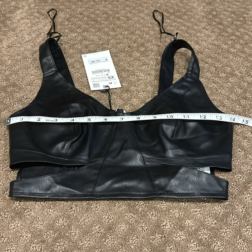 NWT Zara Faux Leather Black Cropped Top With Smock Back Size XS - Picture 14 of 15